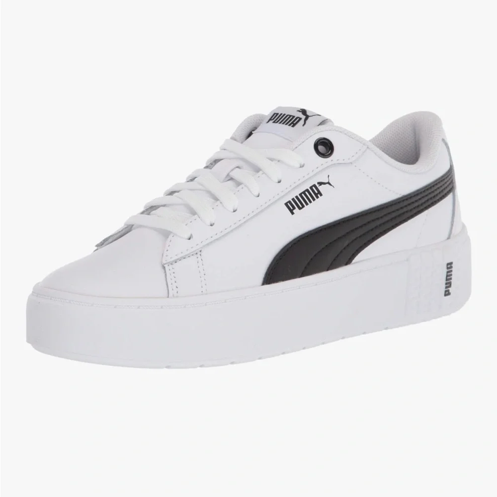 Puma White Low-Top Sneakers with Black Classic Stripe and Platform Size 8.5
